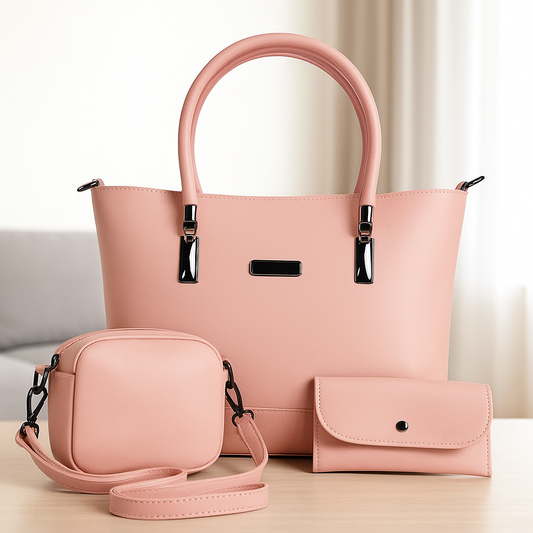 Blush Elegance 3-Piece Handbag Set by The Purse Room