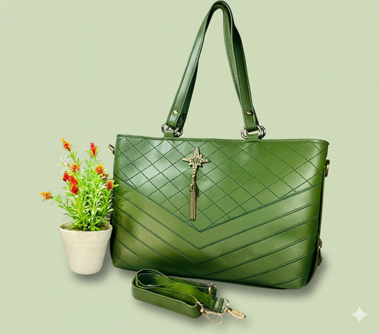 Elegant Maroon Quilted Shoulder Handbag for Women – Designer Tote with Cross Charm