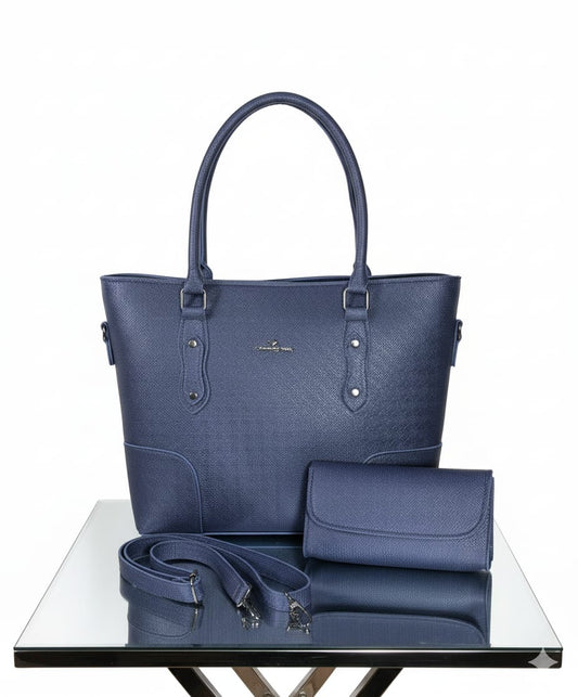 Premium 2-Piece Navy Blue Tote Bag Set for Women – Handbag, Wallet & Adjustable Shoulder Strap