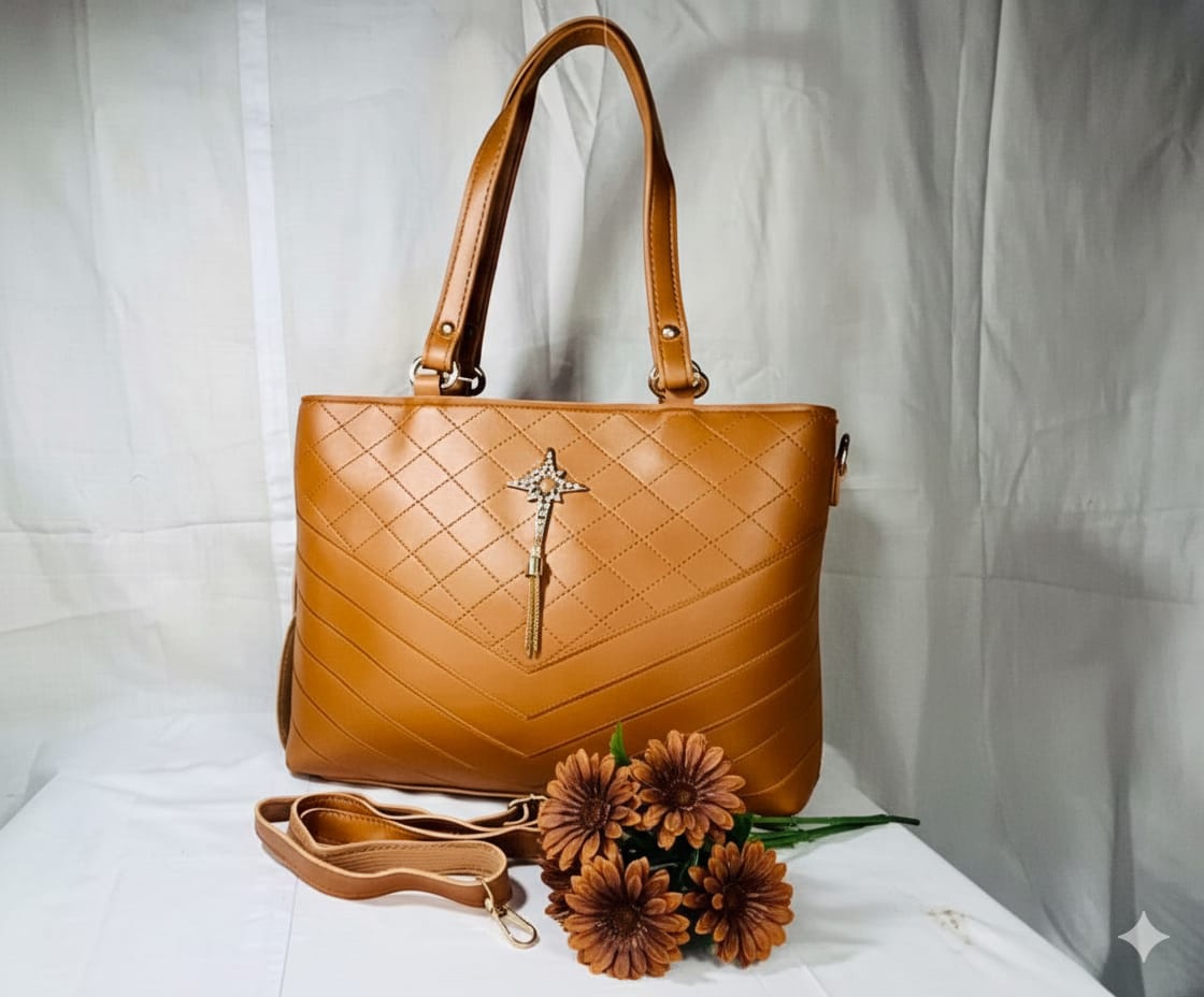 Elegant Maroon Quilted Shoulder Handbag for Women – Designer Tote with Cross Charm